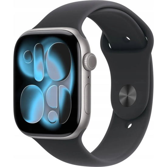 Apple Watch Series 11 42 mm GPS, aluminium w kolorze Space Grey z paskiem Black Sport Band, kod producenta MEQW4MP/A.