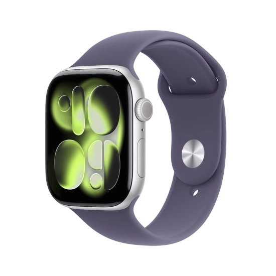 Apple Watch Series 11 46 mm GPS; koperta 46 mm, materiał: aluminium, kolor: srebrny; pasek sportowy, kolor: fioletowy Pu
