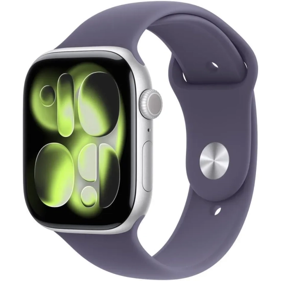Apple Watch Series 11 46 mm GPS; koperta 46 mm, materiał: aluminium, kolor: srebrny; pasek sportowy, kolor: fioletowy Pu