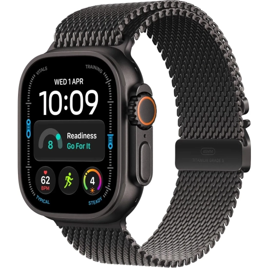 Apple Watch Ultra 4 49 mm GPS + Cellular; koperta 49 mm, materiał: tytan, kolor: czarny; tytanowa bransoleta mediolańska
