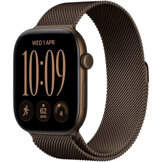 Apple Watch Series 12 46 mm GPS; koperta 46 mm, materiał: aluminium, kolor: ciemny brąz; bransoleta mediolańska, kolor: