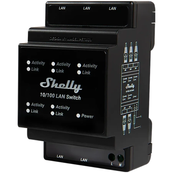 Switch Shelly LAN 5-portowy 10/100 Mb/s DIN