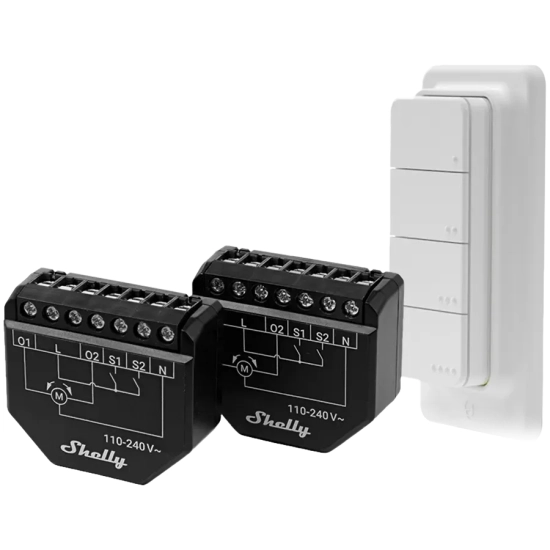 Zestaw 2 modułów Shelly Shutter i pilota BLU RC Button 4