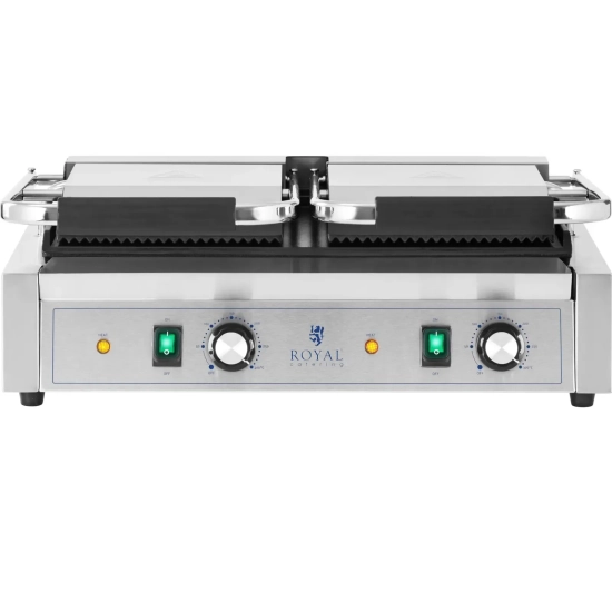 Royal Catering Grill kontaktowy podwójny z płytą gładką i ryflowaną 48 x