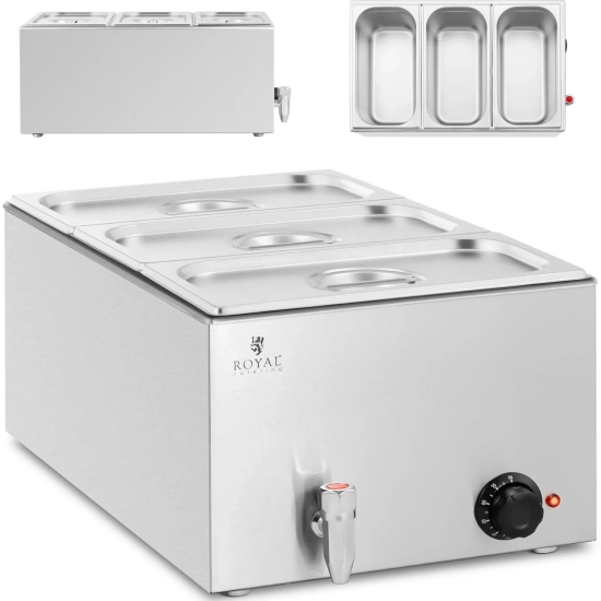 Royal Catering Bemar podgrzewacz elektryczny z kranem 3 x GN 1/3 600 W