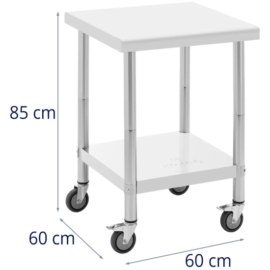 Royal Catering Stół blat roboczy na kółkach 2 poziomy 60 x 60 cm STAL do