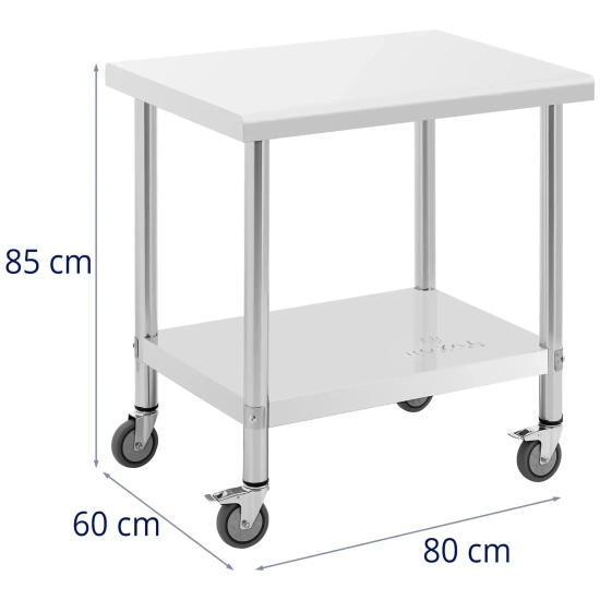 Royal Catering Stół blat roboczy na kółkach 2 poziomy 60 x 80 cm STAL do