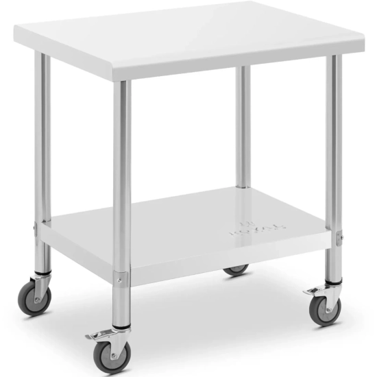 Royal Catering Stół blat roboczy na kółkach 2 poziomy 60 x 80 cm STAL do