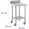 Royal Catering Stół blat roboczy na kółkach z rantem 2 poziomy 60 x 60 cm