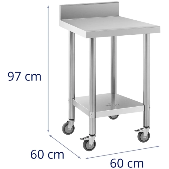 Royal Catering Stół blat roboczy na kółkach z rantem 2 poziomy 60 x 60 cm