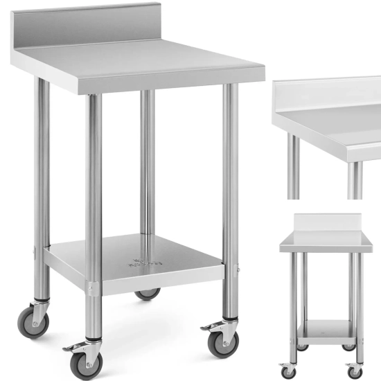 Royal Catering Stół blat roboczy na kółkach z rantem 2 poziomy 60 x 60 cm