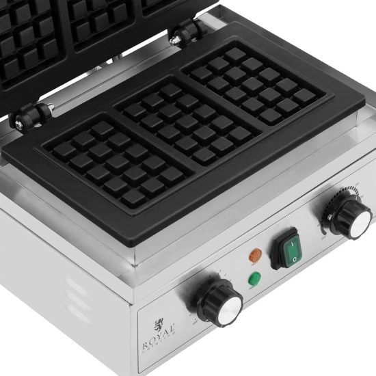 Royal Catering Gofrownica prostokątna na 3 gofry belgijskie TEFLON 1500 W