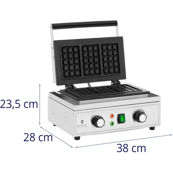 Royal Catering Gofrownica prostokątna na 3 gofry belgijskie TEFLON 1500 W