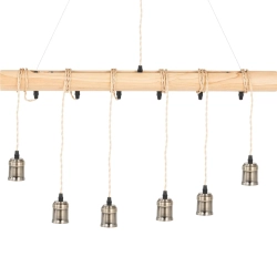 Uniprodo Lampa sufitowa wisząca LOFT 6 punktowa E27 - drewniana belka