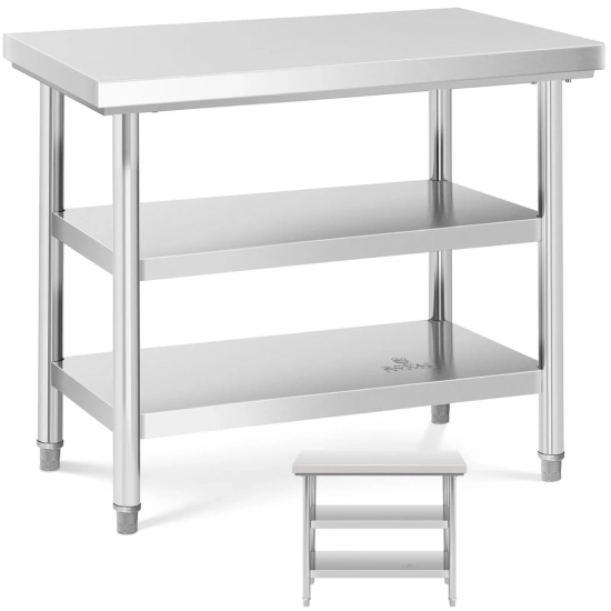 Royal Catering Stół blat roboczy stalowy nierdzewny z 2 półkami 100x70cm