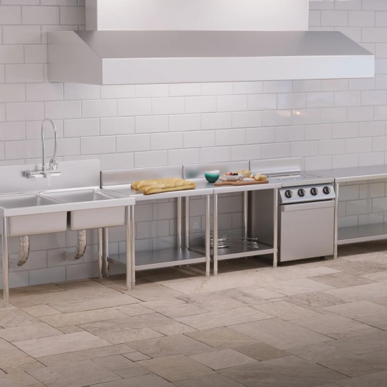 Royal Catering Stół blat roboczy stalowy nierdzewny przyścienny z rantem i
