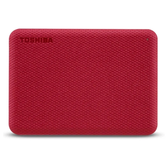 Czerwony zewnętrzny dysk Toshiba Canvio Advance 1 TB, model HDTCA10ER3AA.