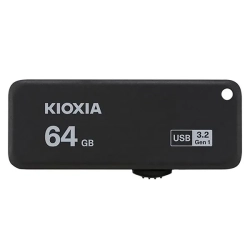 Pendrive KIOXIA TransMemory U365 64 GB, model LU365K064GG4, czarna obudowa z wysuwanym złączem USB-A.
