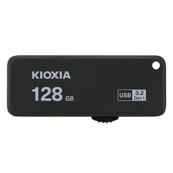Pendrive KIOXIA TransMemory U365 128 GB, model LU365K128GG4, czarna obudowa z wysuwanym złączem USB-A.