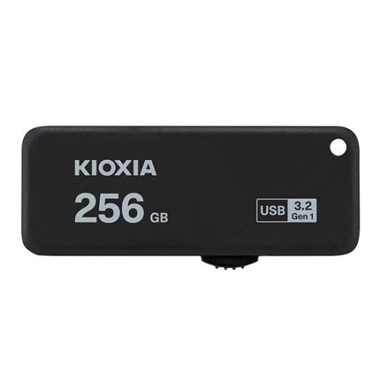 Czarny pendrive KIOXIA TransMemory U365 256 GB LU365K256GG4 z wysuwaną konstrukcją i złączem USB-A.