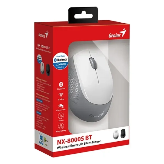 Mysz bezprzewodowa Genius NX-8000S BT biało-szara 1200 DPI