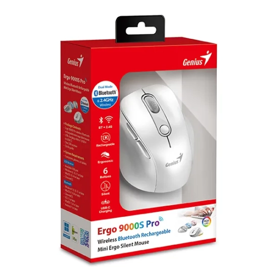 Mysz komputerowa Genius Ergo 9000S Pro bezprzewodowa, biała, 2400 DPI