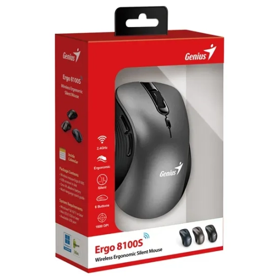 Mysz bezprzewodowa Genius Ergo 8100S metaliczna szara 1600 DPI