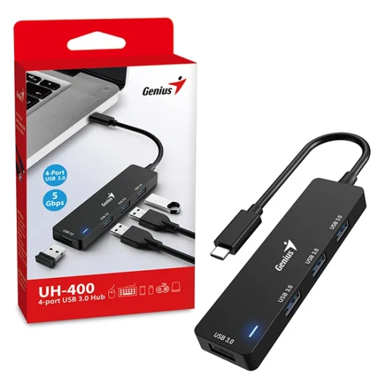 Hub USB Genius z 4 portami, UH-400, czarny 31240002400