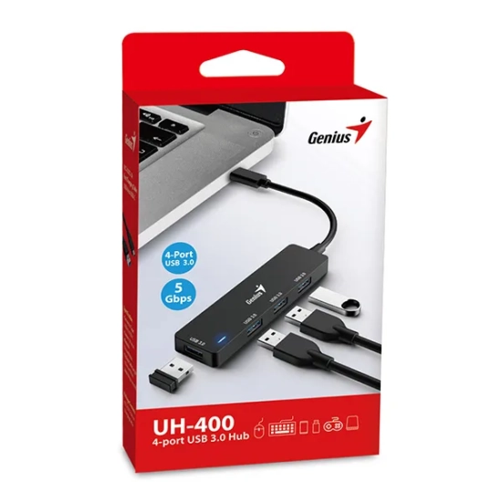Hub USB Genius z 4 portami, UH-400, czarny 31240002400