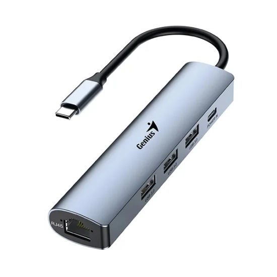 Hub USB Genius z 4 portami, UH-545, szary, 3x USB 3.0, 1x RJ45 31240004400
