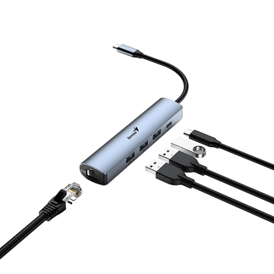 Hub USB Genius z 4 portami, UH-545, szary, 3x USB 3.0, 1x RJ45 31240004400