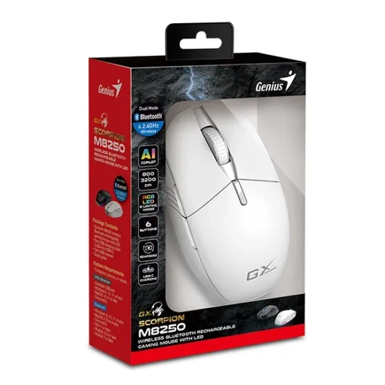 Mysz bezprzewodowa Genius Scorpion M8250 AI biała 3200 DPI