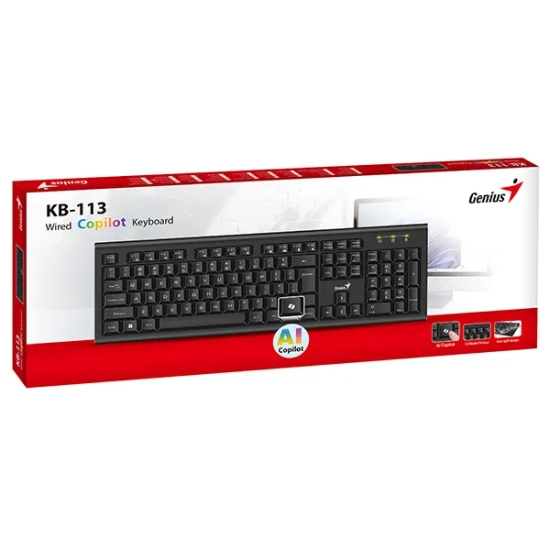 Klawiatura Genius KB-113 COPILOT przewodowa (USB) CZ/SK, czarna 31300018403