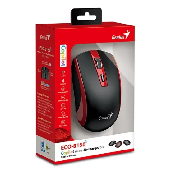 Mysz bezprzewodowa Genius ECO-8150 czarno-czerwona 1200 DPI