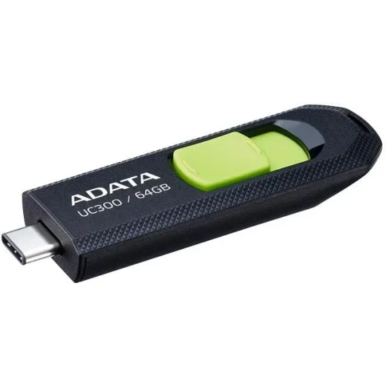 Pendrive ADATA UC300 64 GB (ACHO-UC300-64G-RBK/GN) w wariancie czarno-zielony, z konstrukcją złącza: wysuwane.