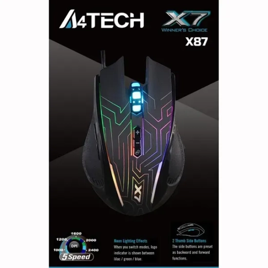 Mysz przewodowa A4Tech X87 Oscar Neon 2400 DPI czarna