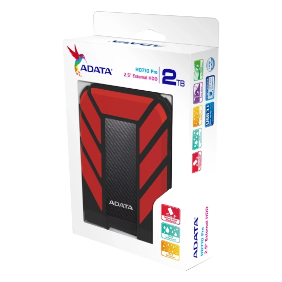 Zewnętrzny dysk HDD ADATA HD710 Pro 2 TB w kolorze czarno-czerwony, wariant AHD710P-2TU31-CRD.