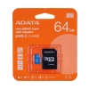 Karta pamięci ADATA Premier 64 GB, format microSDXC, model AUSDX64GUICL10A1-RA1, kolor czarny.