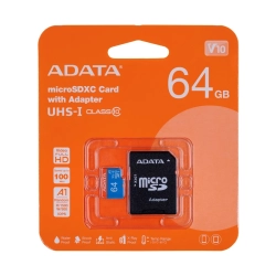 Karta pamięci ADATA Premier 64 GB, format microSDXC, model AUSDX64GUICL10A1-RA1, kolor czarny. Karta pamięci ADATA Premier 64 GB, format microSDXC, model AUSDX64GUICL10A1-RA1, kolor czarny.
