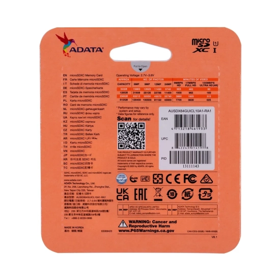 Adata Karta microSDXC Premier 64 GB AUSDX64GUICL10A1-RA1
