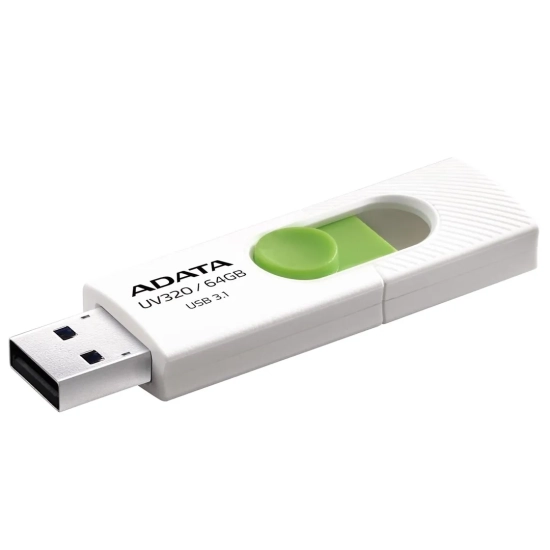 Pendrive ADATA UV320 64 GB biało-zielony, model AUV320-64G-RWHGN, złącze USB-A.