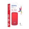 Czerwony zewnętrzny dysk ADATA HV300 1 TB, model AHV300-1TU31-CRD.