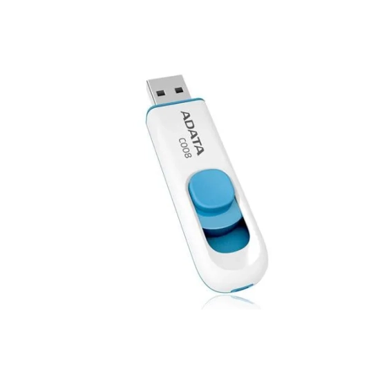 Pendrive ADATA C008 64 GB (AC008-64G-RWE) w wariancie niebiesko-biały, z konstrukcją złącza: wysuwane.
