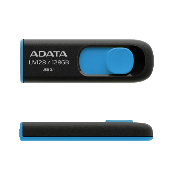 Pendrive ADATA UV128 128 GB czarno-niebieski, model AUV128-128G-RBE, złącze USB-A.