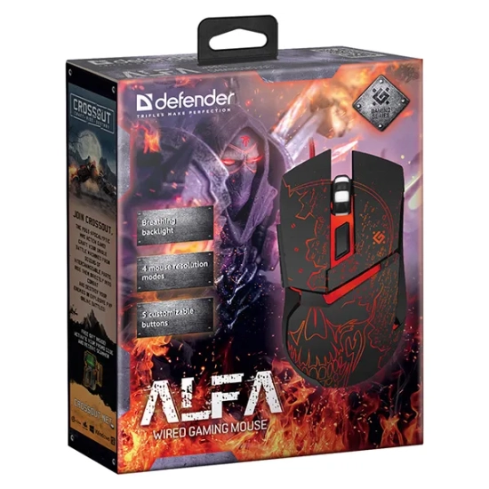 Mysz komputerowa DEFENDER Alfa GM-703L przewodowa, czarna, 3200 DPI 52703