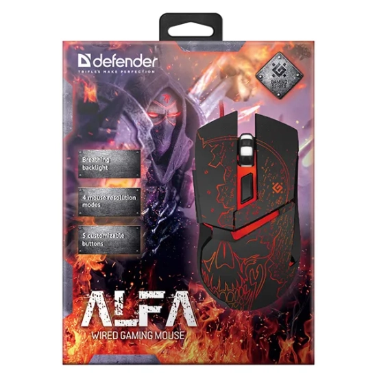 Mysz komputerowa DEFENDER Alfa GM-703L przewodowa, czarna, 3200 DPI 52703
