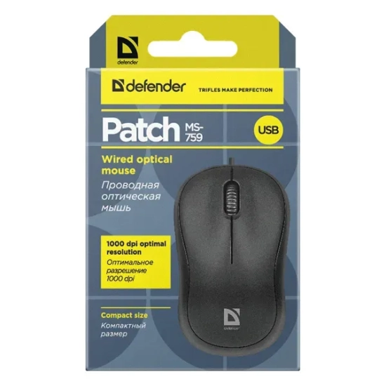 Mysz przewodowa Defender Patch MS-759 1000 DPI czarna
