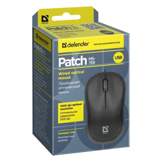 Mysz przewodowa Defender Patch MS-759 1000 DPI czarna