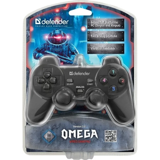 Gamepad DEFENDER Omega, 12 przycisków, USB, czarny, z wibracjami 64247