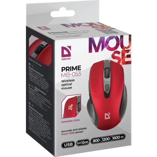 Mysz bezprzewodowa Defender PRIME MB-053 1600 DPI czerwona